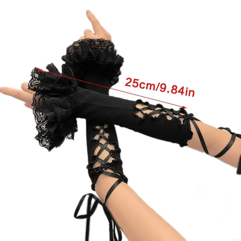 M6CD Multiuse Lace Arm bao gồm tay áo cà vạt cho phụ nữ cho phụ nữ đạo cụ anime