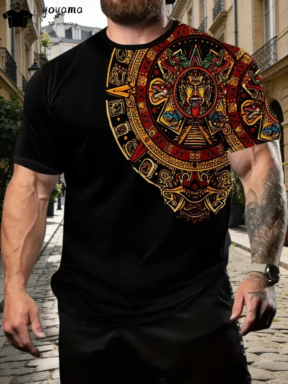 Men's T Shirt African Retro Style T-Shirt Ethnic Tribsummer Fabric Street Hip Wear Quick Drying Crew Neck Clothing Men Clothing