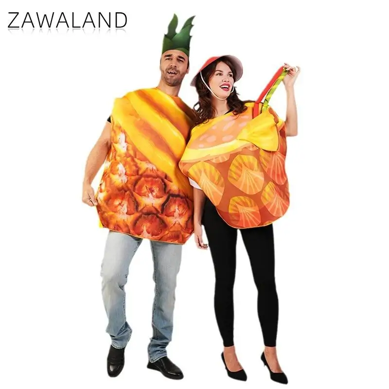 

Zawaland Pineapple Costume Halloween Adult Fruit Party Clothes Funny Stage Performance Costume Couple Carnival Festival Suit