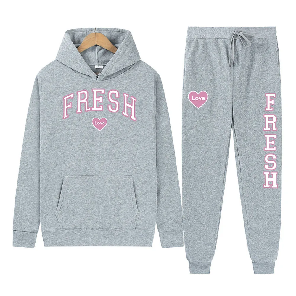 2024 New Pink Fresh Print uomo autunno inverno set felpa con cappuccio + pantaloni pezzi tuta Casual abbigliamento sportivo maschile abbigliamento