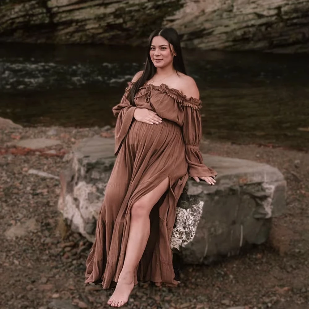 2025 فساتين حمل بوهو أنيقة لالتقاط الصور البوهيمي قبالة الكتف فستان الاستوديو للنساء الحوامل لالتقاط الصور