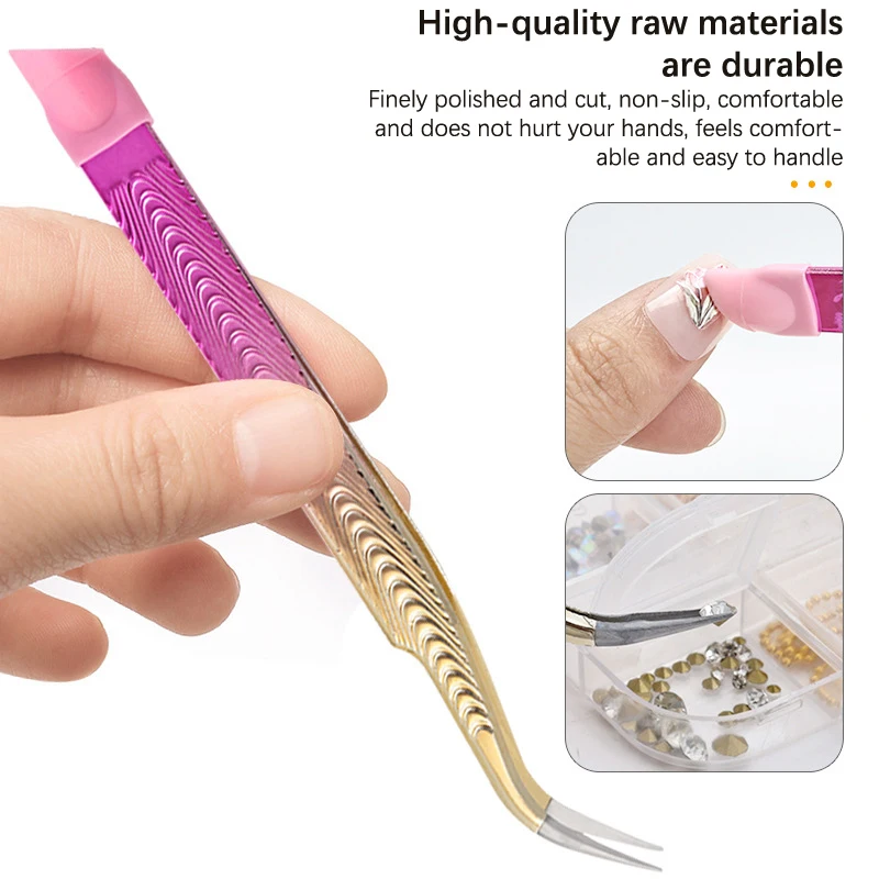 Pinzas de silicona con Cabezal de presión, pegatinas de uñas de doble punta, Clip de recogida de diamantes de imitación, herramientas de extensión de pestañas de maquillaje