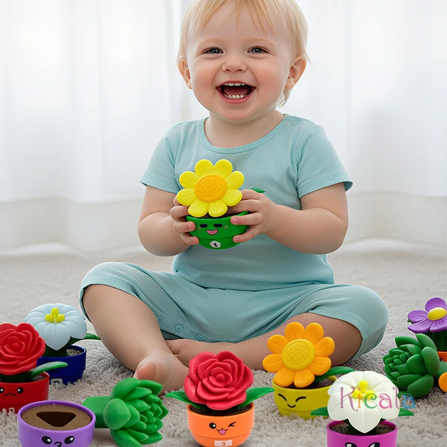 Montessori Flower Pot Matching Toy Kids Shape Sorting Puzzle Color Recognition Educational Toy Toddler Learning Game - view 5
