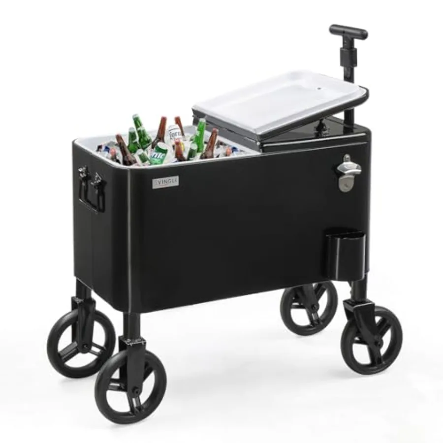 

Портативный охладитель-тележка на 80 кварт с длинной ручкой и 10-дюймовыми колесами для пляжа, патио, вечеринок, бара, холодных напитков, для использования на открытом воздухе
