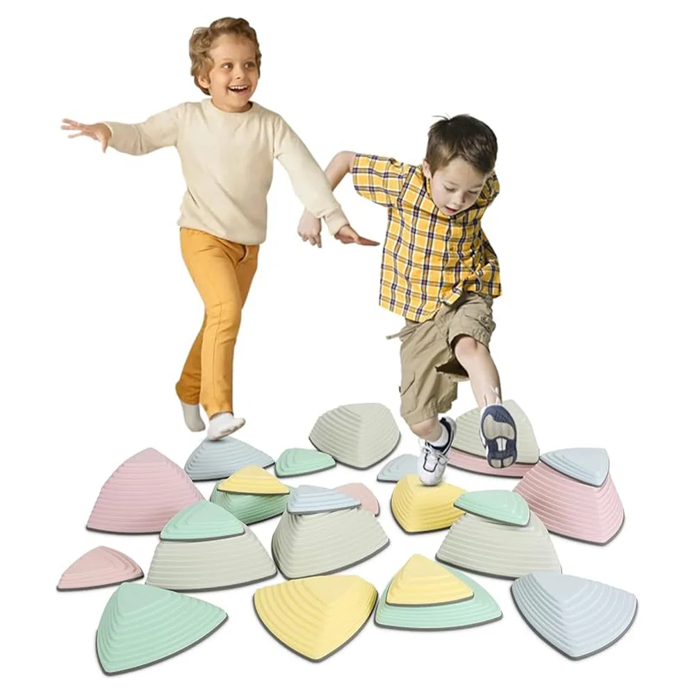 25 PCS Balance Stepping Stones For Kids - Toddler Stepping Stones W Travel Bag - Indoor Outdoor Kids Play Equipment, Non- Slip S