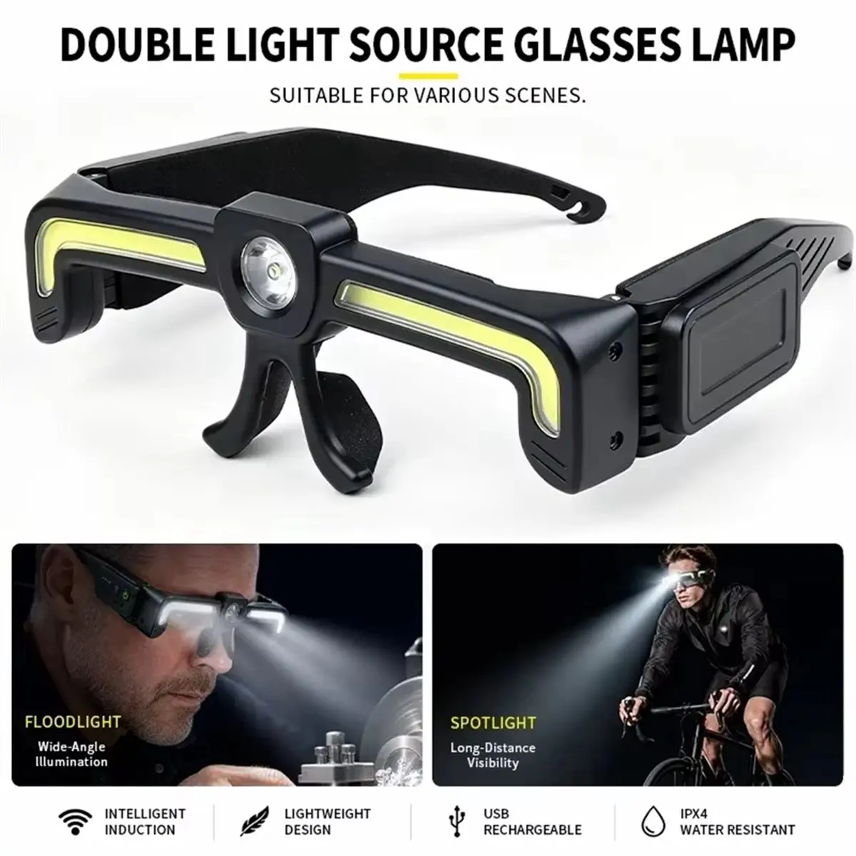 Multifunction LED Glasses Goggle Sensor Headlight for Night Running,Camping, Fishing, Cycling, Work Light