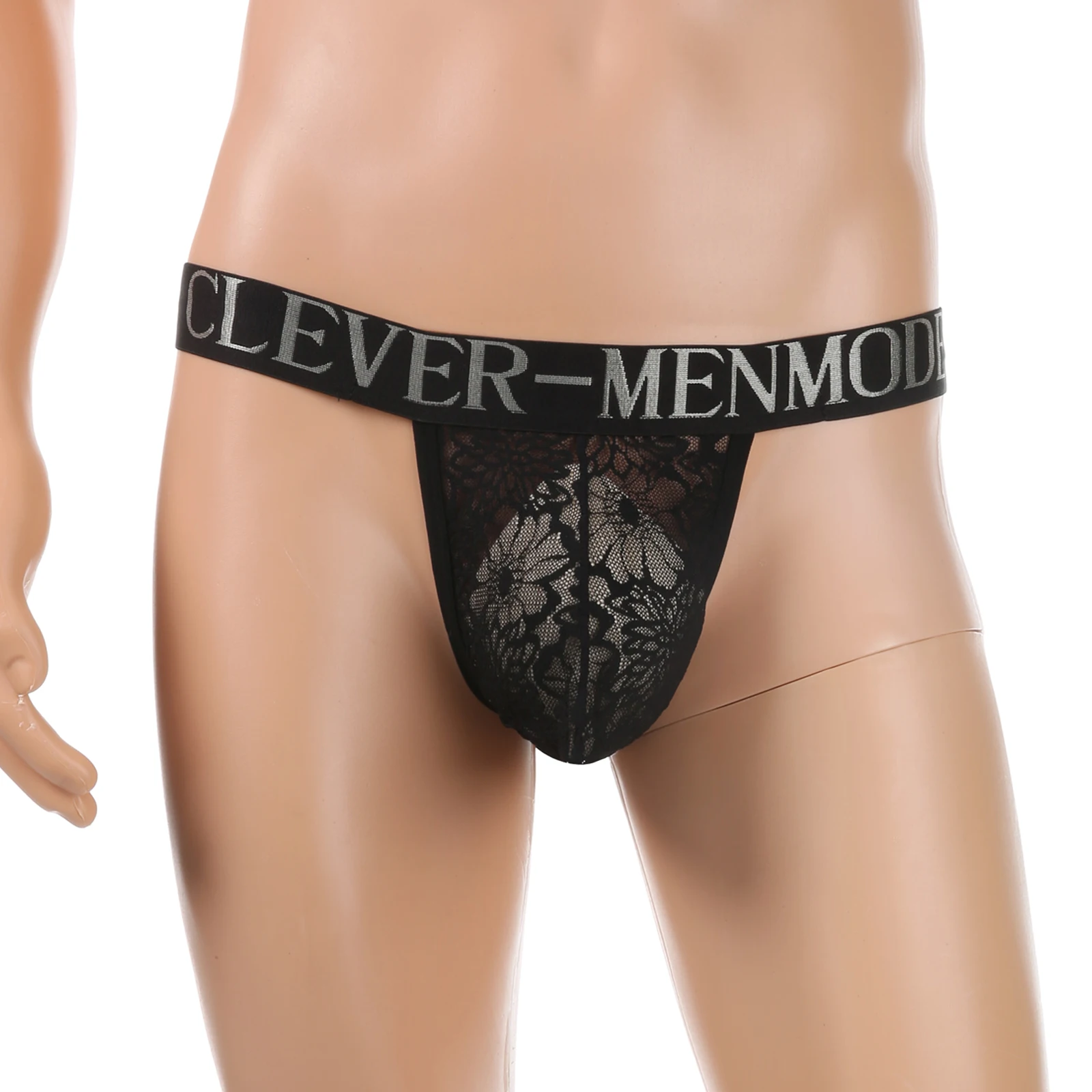 CLEVER-MENMODE Men Underwear Thong Jockstrap Lace Panties G String Sexy Big Penis Pouch Lingerie Transparent Underpants Buttocks