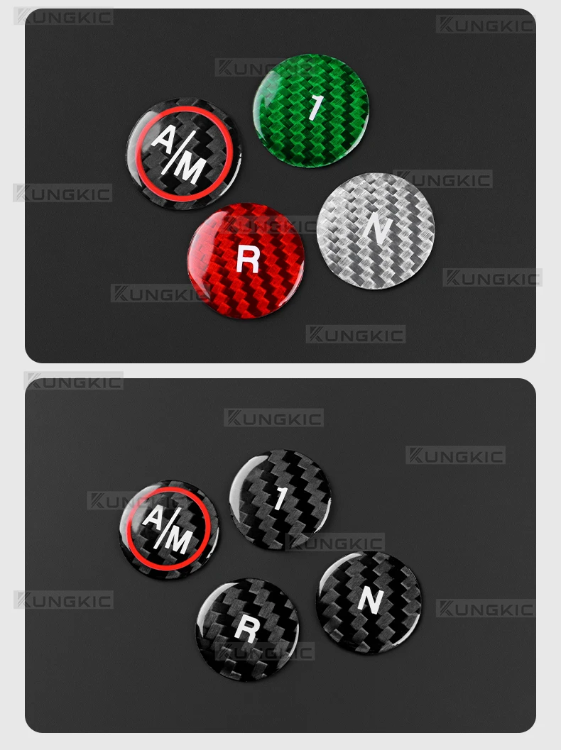 Dreifarbiger trockener Kohlefaser-Aufkleber für Abarth 595 695 2012–2017 2018 2019 2020 2021 2022 2023 2024 Automatik-Schaltknopf – Detail 8