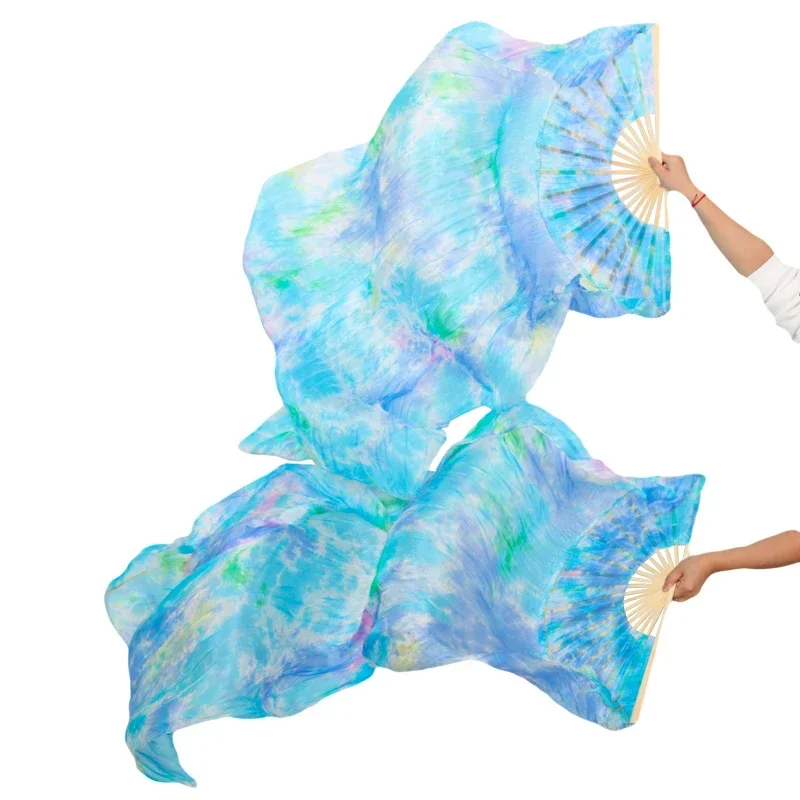 1 paire vente chaude teint 100% pur soie naturelle ventilateur voiles pour les femmes danse du ventre Performance ventilateur danse du ventre dégradé couleur soie ventilateurs