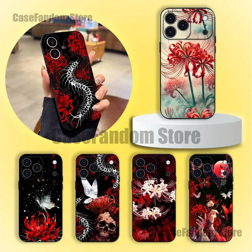 

Ghoul Red Spider Lily Tokyo Black Soft Cover Phone Case For iPhone 17,16,15,14,13,12,11,Pro,Max,Plus