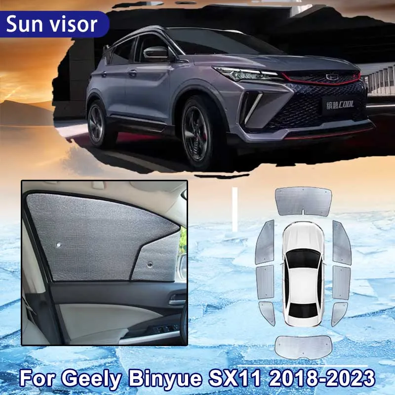 

Автомобильный солнцезащитный козырек для Geely Binyue Coolray SX11 2018 ~ 2023 2022, автомобильный козырек с полным 8x покрытием, солнцезащитный козырек на лобовое стекло, охлаждение