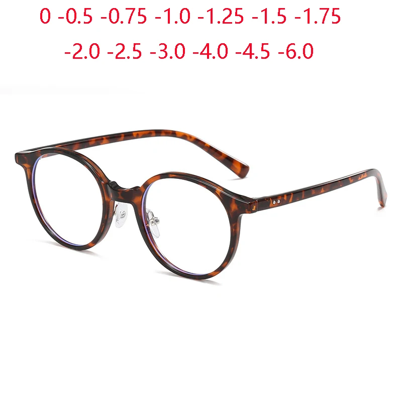 

Leopard Frame Round Shortsighted Prescription Glasses TR90 Anti Blue Rays Student Minus Diopter Glasses 0 -0.5 -0.75 To -6.0