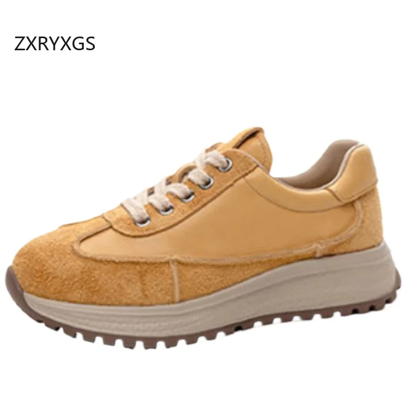 ZXRYXGS Hot Sell Top Cowhide Leather Sneaker Casual Shoes 2026 New Fashion Splicing Spell Color Women's Travel Shoes Trend Flats