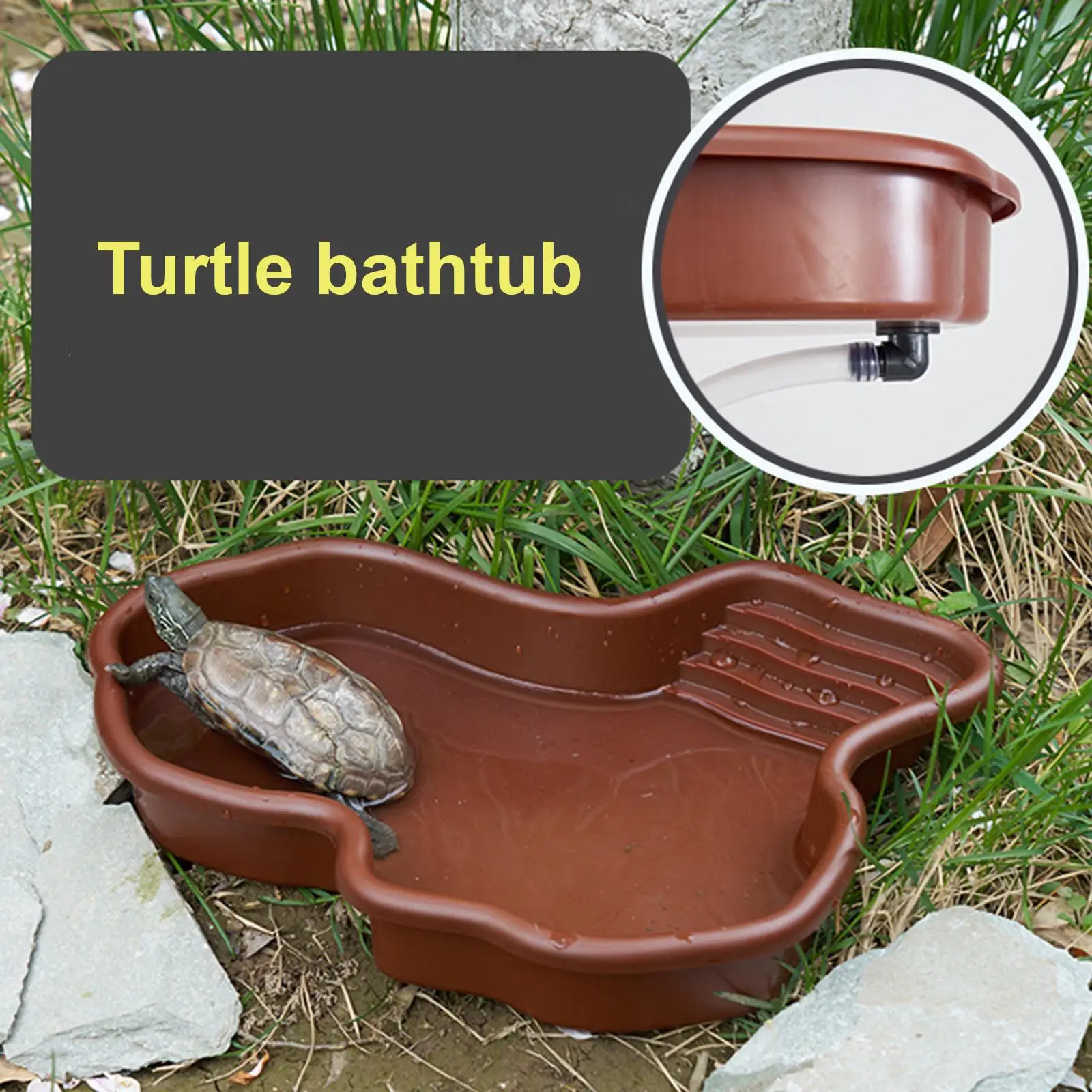 Reptile Bathing Pool Amphibians Accessories Large with Ramp Reptile Water Bowl for Tortoise Turtle Hamster Scorpion Leopard