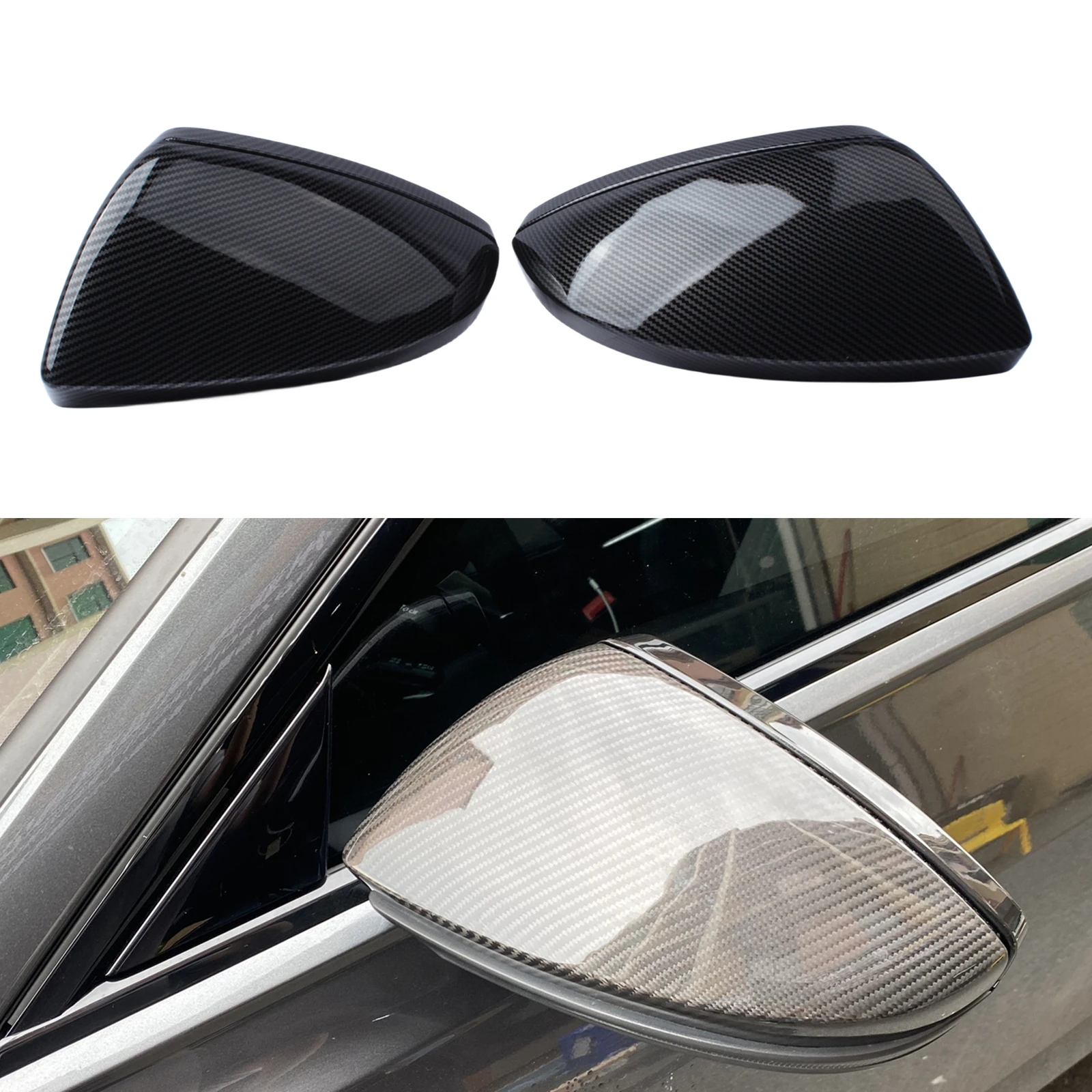 

Mirror Cover For AUDI A6 A7 A8 C8 2019-2023 With Lane Assist Carbon Fiber Look Exterior Rear View Cap Shell Replacement Clip On