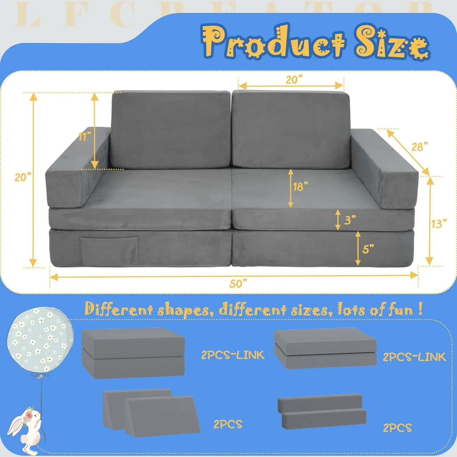 Kids Couch Sofa,Kids Sofa Couch for Toddler and Baby Playroom/Bedroom, Toddler & Baby Couch for Play & Lounging,Ideal fo