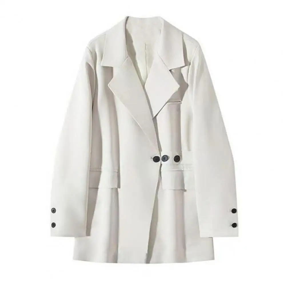 Simple Style Suit Coat Women Suit Coat Women’s Business Suit Jacket Lapel Collar Blazer with Side Buttons Long Sleeve Solid