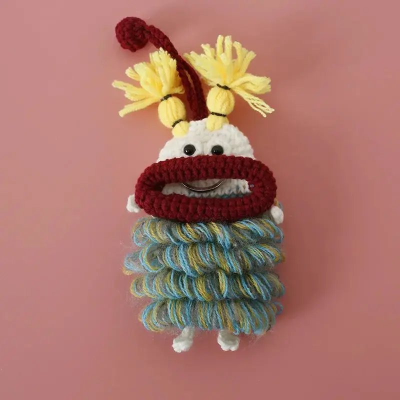 Fashion Sausage Mouth Doll Crochet Keychain For Car Keys Bag Keyrings Funny Monster Doll Knitting Keychains With Stiorage Bag