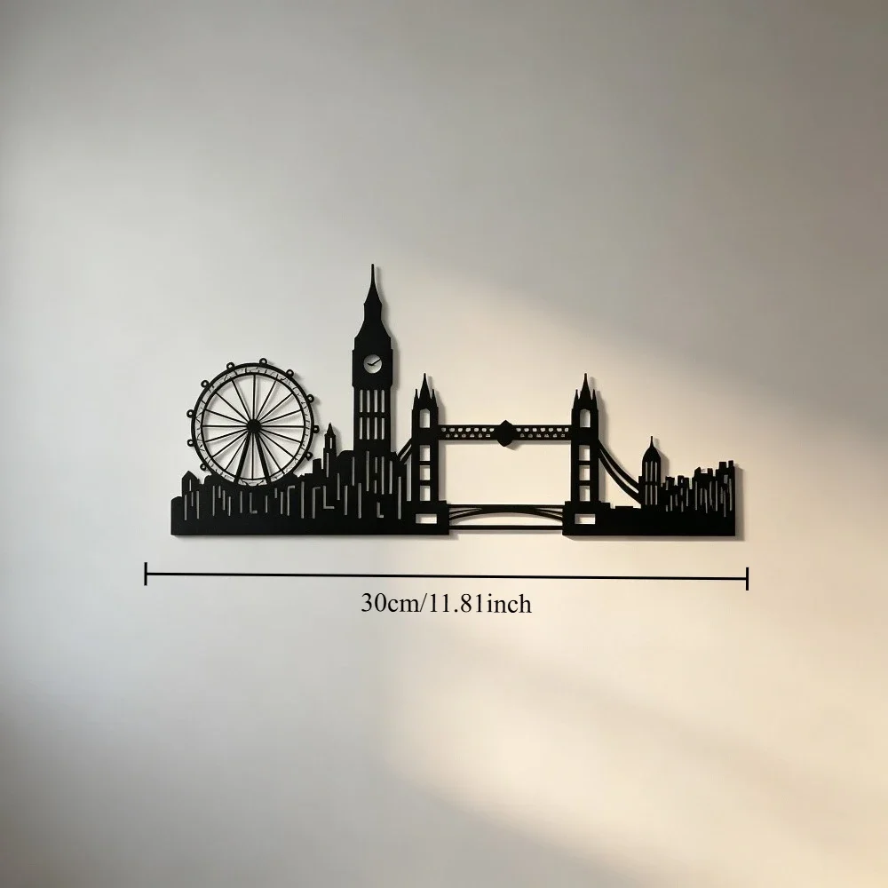 CIFBUY 1pc London Skyline Metal Wall Art, Minimalist Iron Hanging Sculpture Sign, Powder-Coated Rustproof Decor for Home