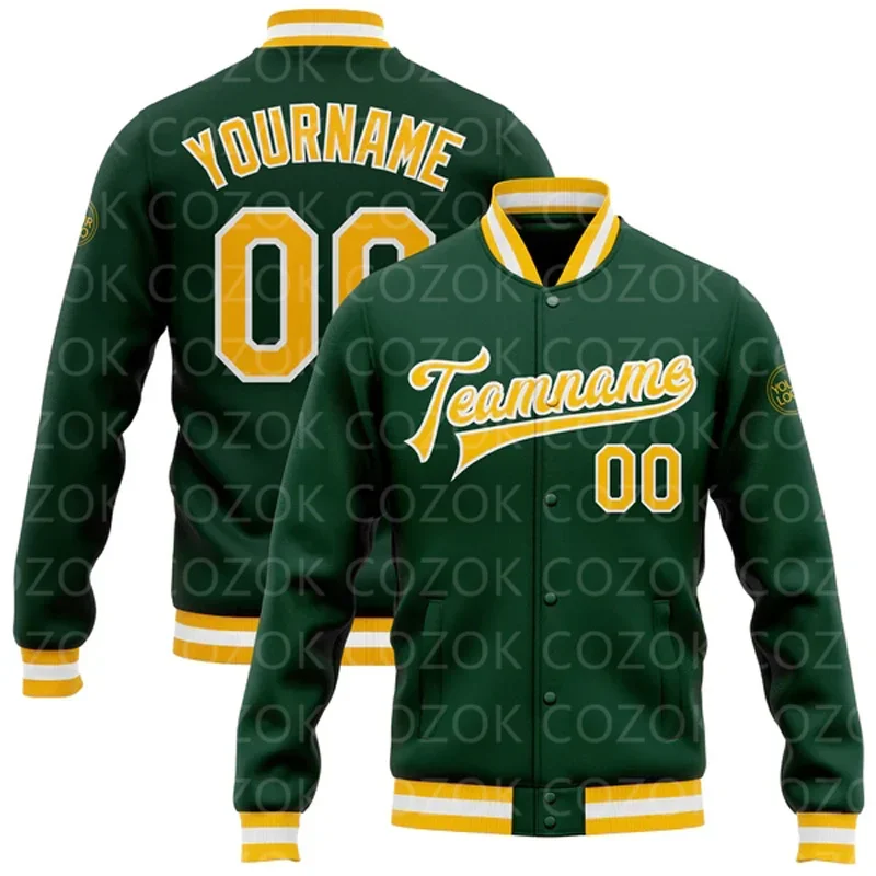 Custom Green Red 3D Printed Baseball Button Jacket Bomber Full-Snap Varsity Letterman Jacket