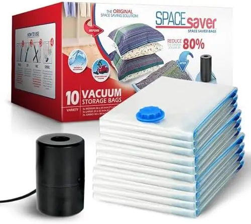 

10 Pack Vacuum Storage Bags with Pump – Space Saving for Clothes, Bedding, Travel (4M, 3L, 3XL)