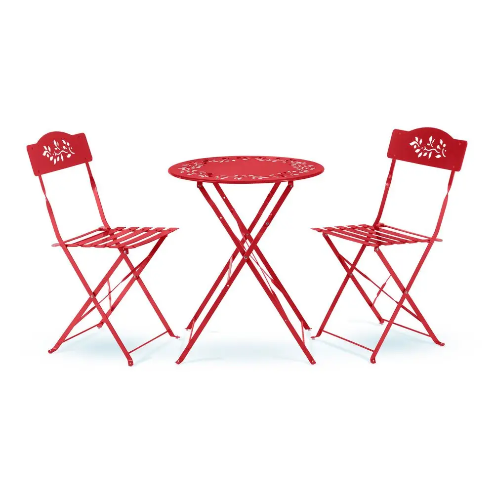 

Indoor Outdoor 3Piece Bistro Set Folding Table and Chairs Patio Seating, Red