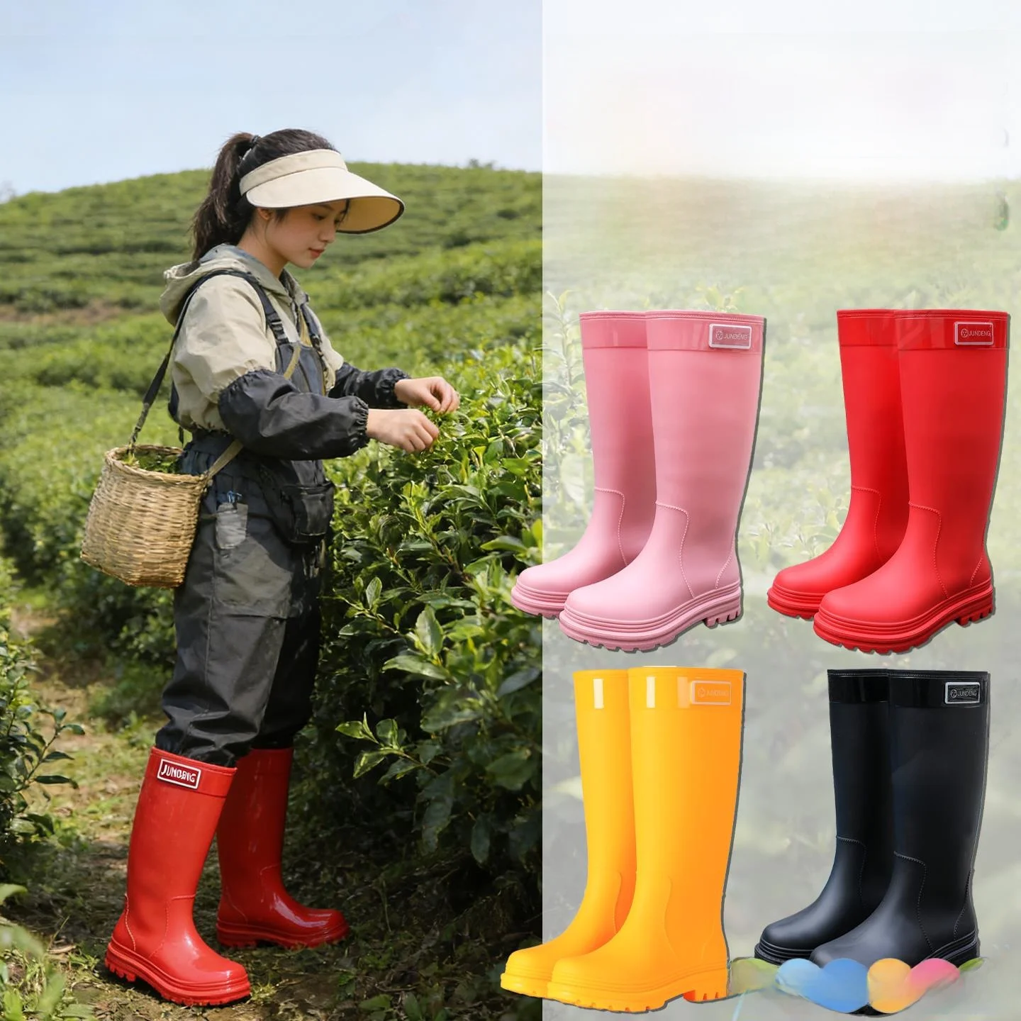 

Женские высокие водонепроницаемые резиновые сапоги для сбора чая, сухой работы на ферме, противоскользящие, для взрослых