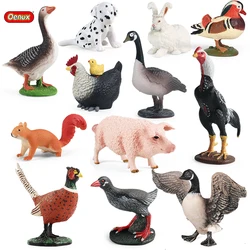 Oenux Farm Model Simulation Goose Duck Pig Hen Rabbit Dog Action Figures Poultry Animals Figurine PVC Miniature Lovely Kids Toy