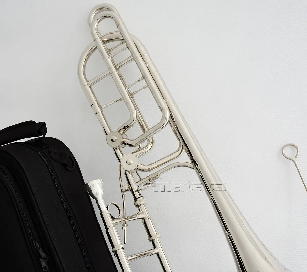 High quality Silver Nickel-Plated Tuning Slide Double Rotor Bass Trombone in Bb/F, Eb/Bb/F, D