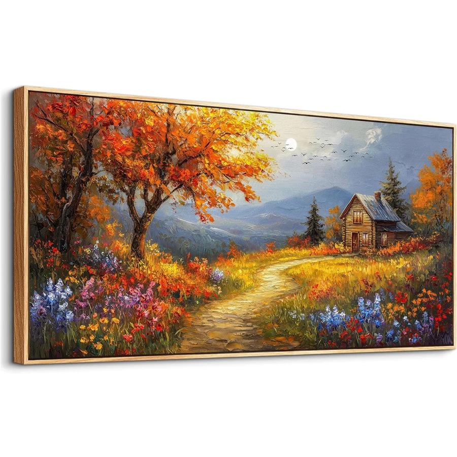 

Reddish Orange Tree Paintings Farmhouse Pictures Artwork Room Aesthetic Home Decor