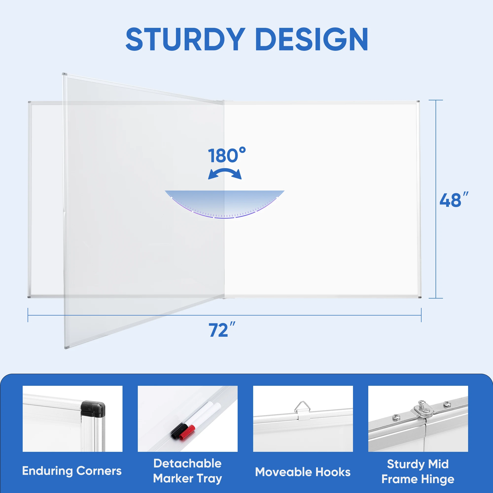 Складная двусторонняя доска Deli, магнитная доска для сухого стирания 72x48 дюймов, настенное крепление для класса и офиса