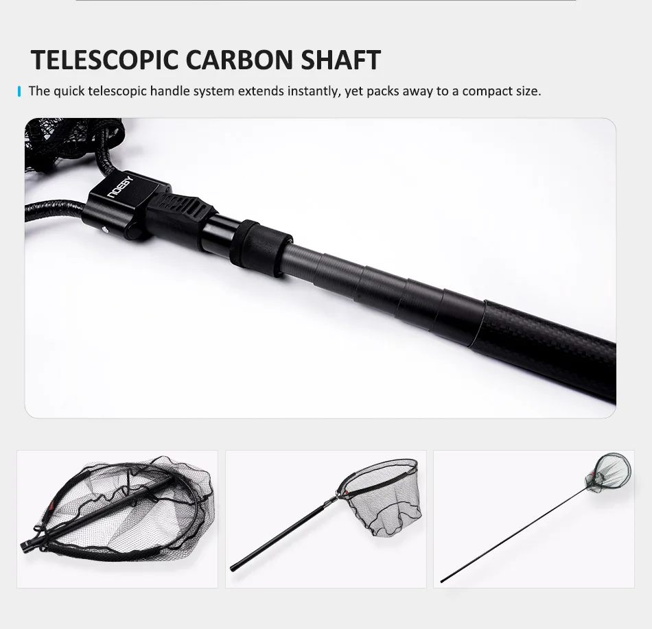 NOEBY Telescopic Landing Net Full Carbon Frame Folding Floating Fishing Net 122-326cm Long Handle 60x50cm