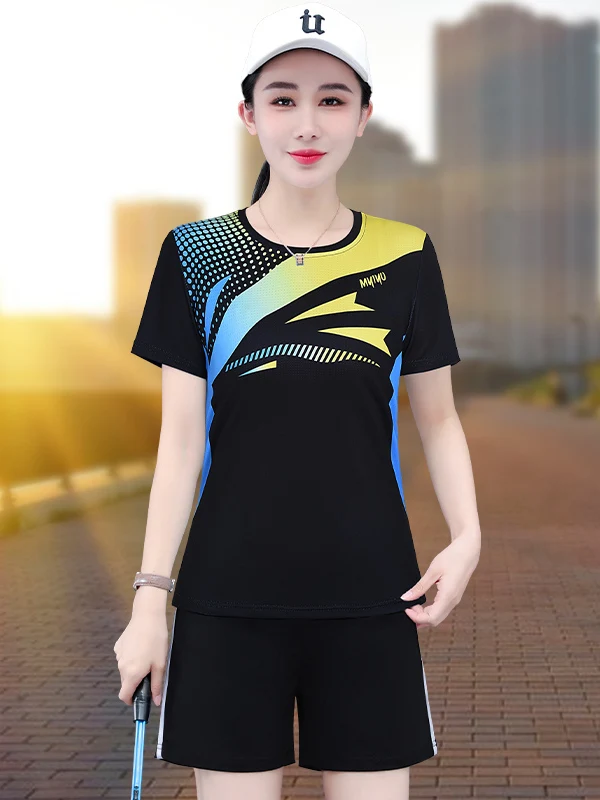 퀴 드라이 스포츠 세트 여성용 여름 2025 신상 운동복 아침 달리기 테니스 의류 배드민턴 슈트 투피스 세트