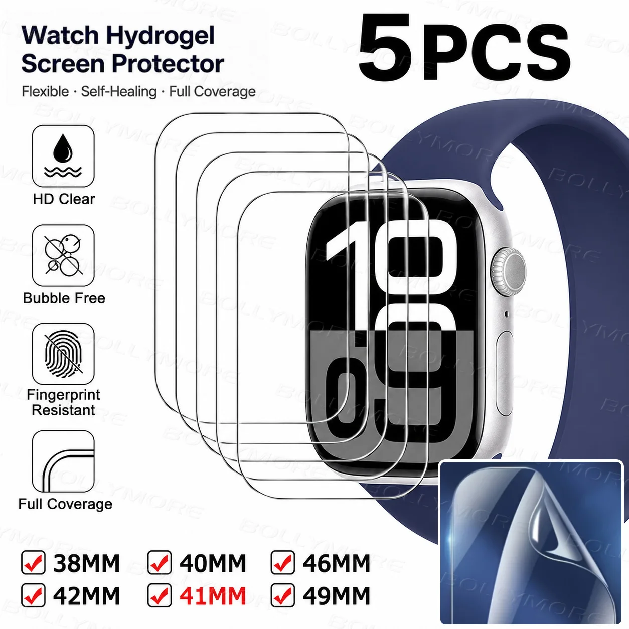 5PCS Transparent TPU Hydrogel Screen Protective Film, Suitable For Apple Watch Ultra SE/S11/S10/S9/S8/S7/S6/S5/S4/S3,Watch Film