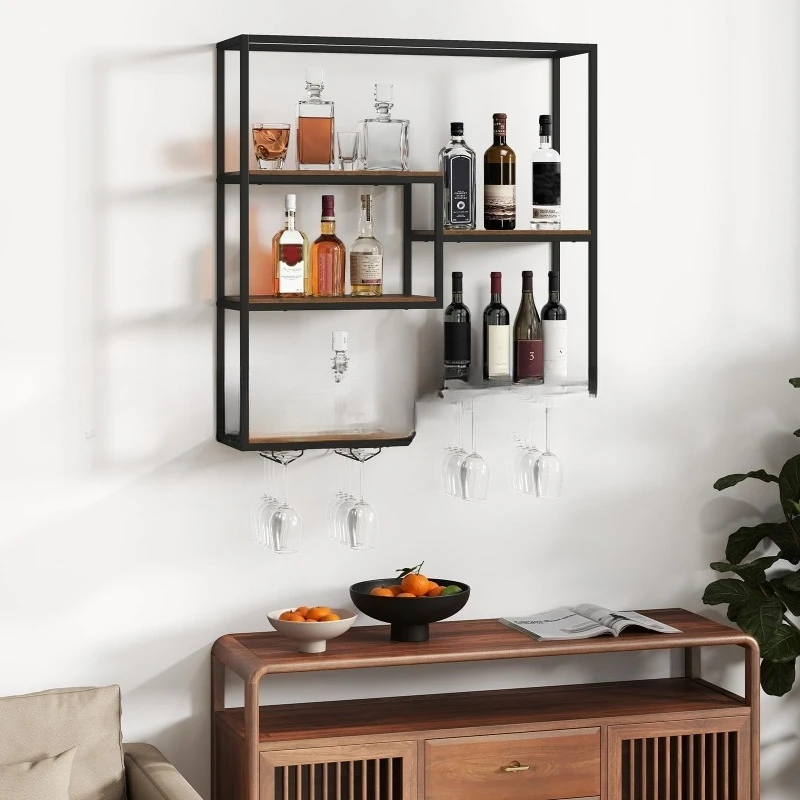 Metal wood disassembly and assembly wine rack, industrial style bar wrought iron display rack