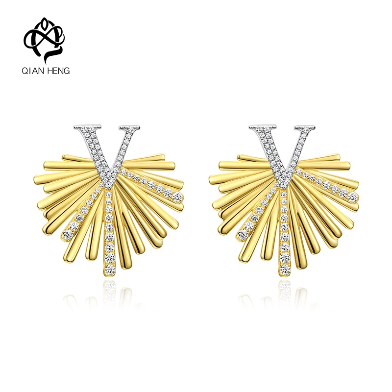 

Qian Heng Original Design Earing 18K gold plated Fashion Women's S925 Earrings Vintage Party Gift Jewelry for lady's Elegance