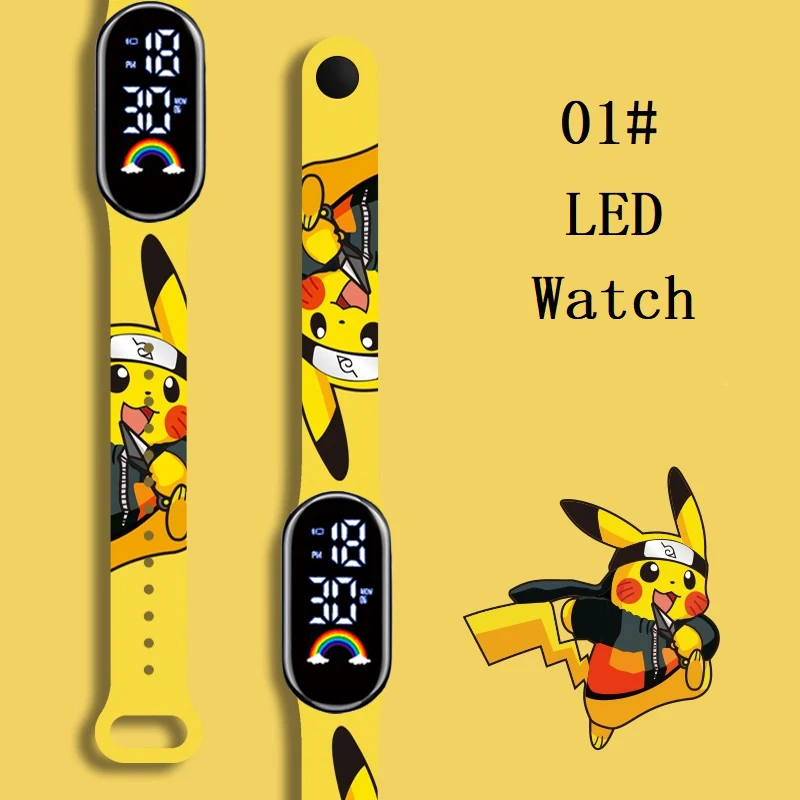 Pokemon Strap LED Electronic Watch Fashion Colorful Bracelet Touch Waterproof Anime Character Pikachu Children's Birthday Watchs