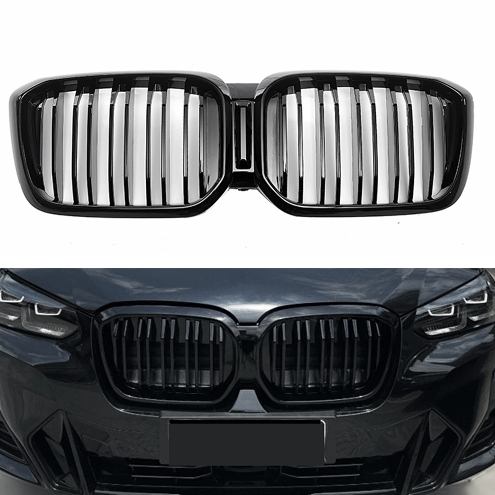 

Grill Front Kidney Grille For BMW X3 X4 G01 G02 LCI 2022 Base Version Dual Line Style Gloss Black Upper Bumper Hood Mesh Grid