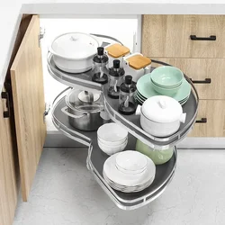 Mir d'angle d'armoire de cuisine en acier inoxydable, double couche, organisateur de rangement à nervures tournantes, perfectionné, recommandé, réglable