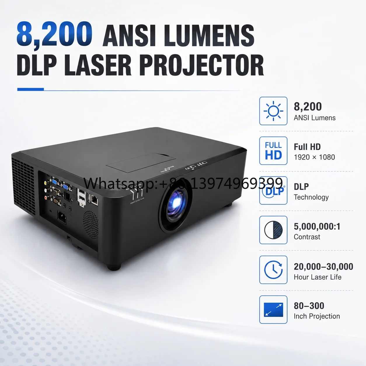8200 ANSI Lumens Full HD 1080P DLP Laser Projector for Conference Room Classroom and Commercial Installation