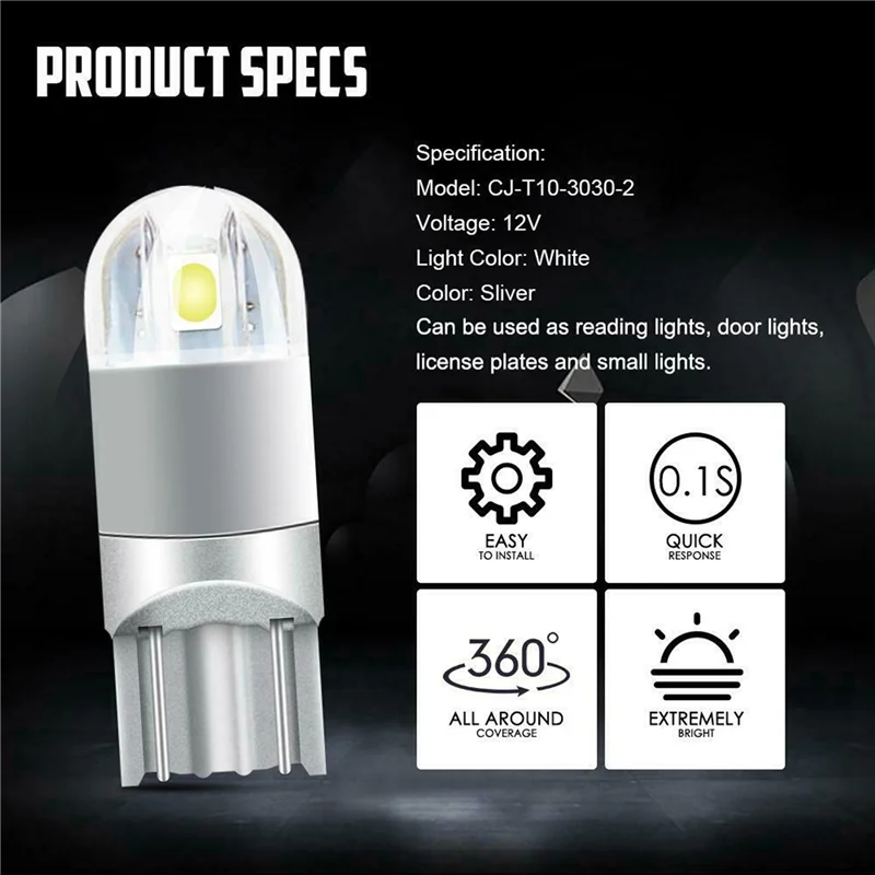 

10Pcs 6000K Canbus T10 168 194 W5W Dome License Side Marker LED Light Bulb White