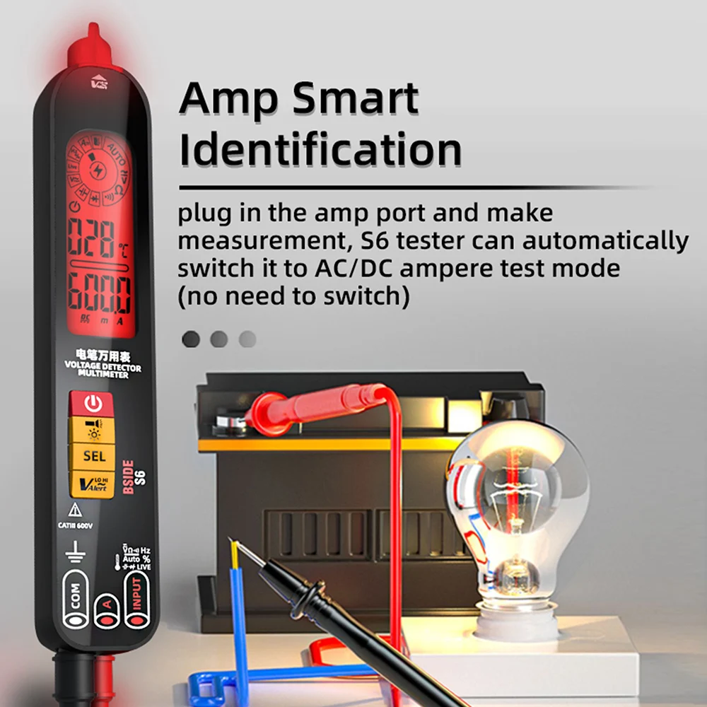 BSIDE S6X Smart Multimeter USB Charge Voltage Tester Pen Breakpoint Electronic Tester AC DC Non-contact Live Auto Hz Resistance