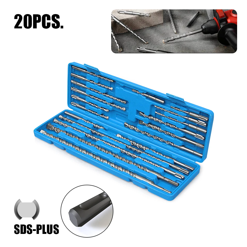 20pcs 5-20mm Electric Hammer SDS Plus Drill Bit Set for Wall Concrete Brick Masonry Electric Hammer Hole Saw Drilling Tools