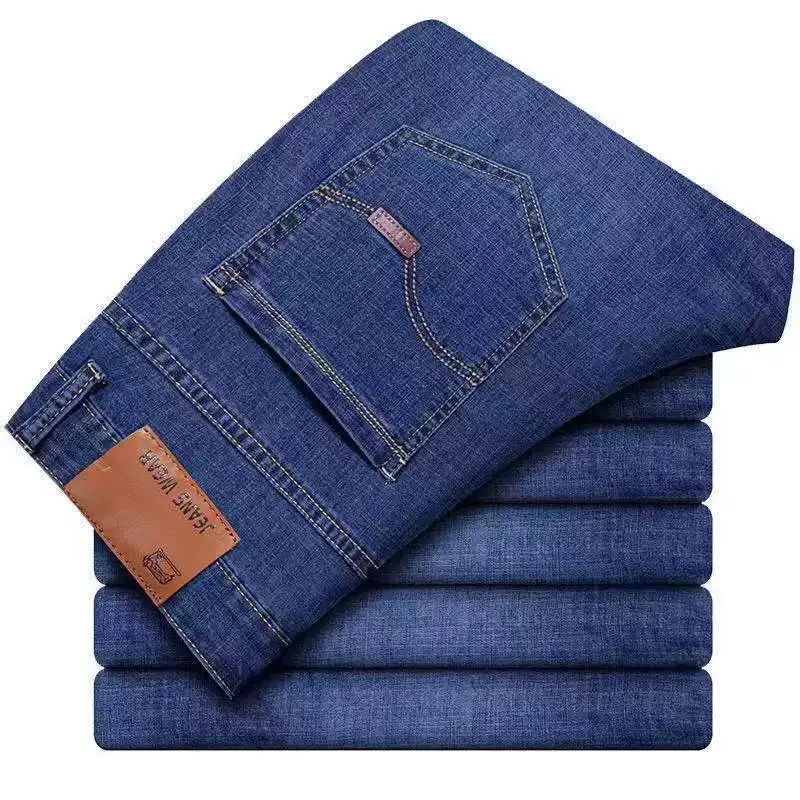 Pantaloni in denim elasticizzato a gamba dritta tinta unita moda primavera e autunno Jeans sportivi comodi e larghi casual da uomo di alta qualità