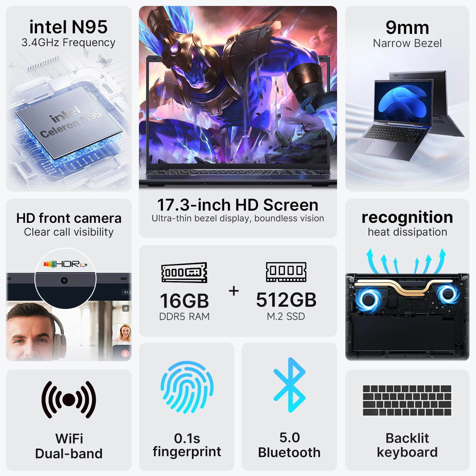 SUXI METABOOK Pro Laptop 17,3" |   Intel N5095 3,2 GHz |   16 GB RAM + 512 GB SSD |   Windows 11Pro |   Fingerabdruck-Entriegelung |   Bluetooth 5.0