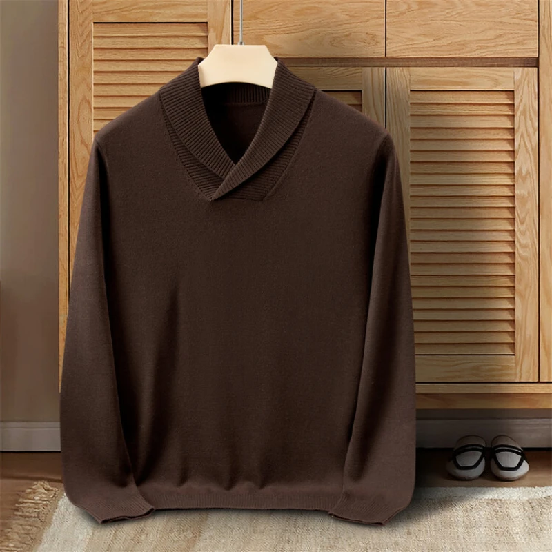 V-neck pullover knitted sweater, suitable for business, leisure, and daily wear for men seasons, warm and made of wool blend.