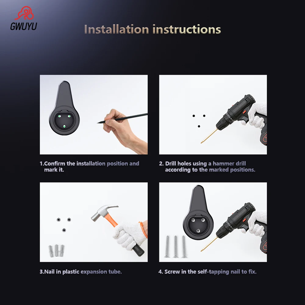 GWUYU GZ20 EV Portable Charger Cable Socket Holder GB/T Type for Electric Car Wall Mount EV Charging Station Bracket