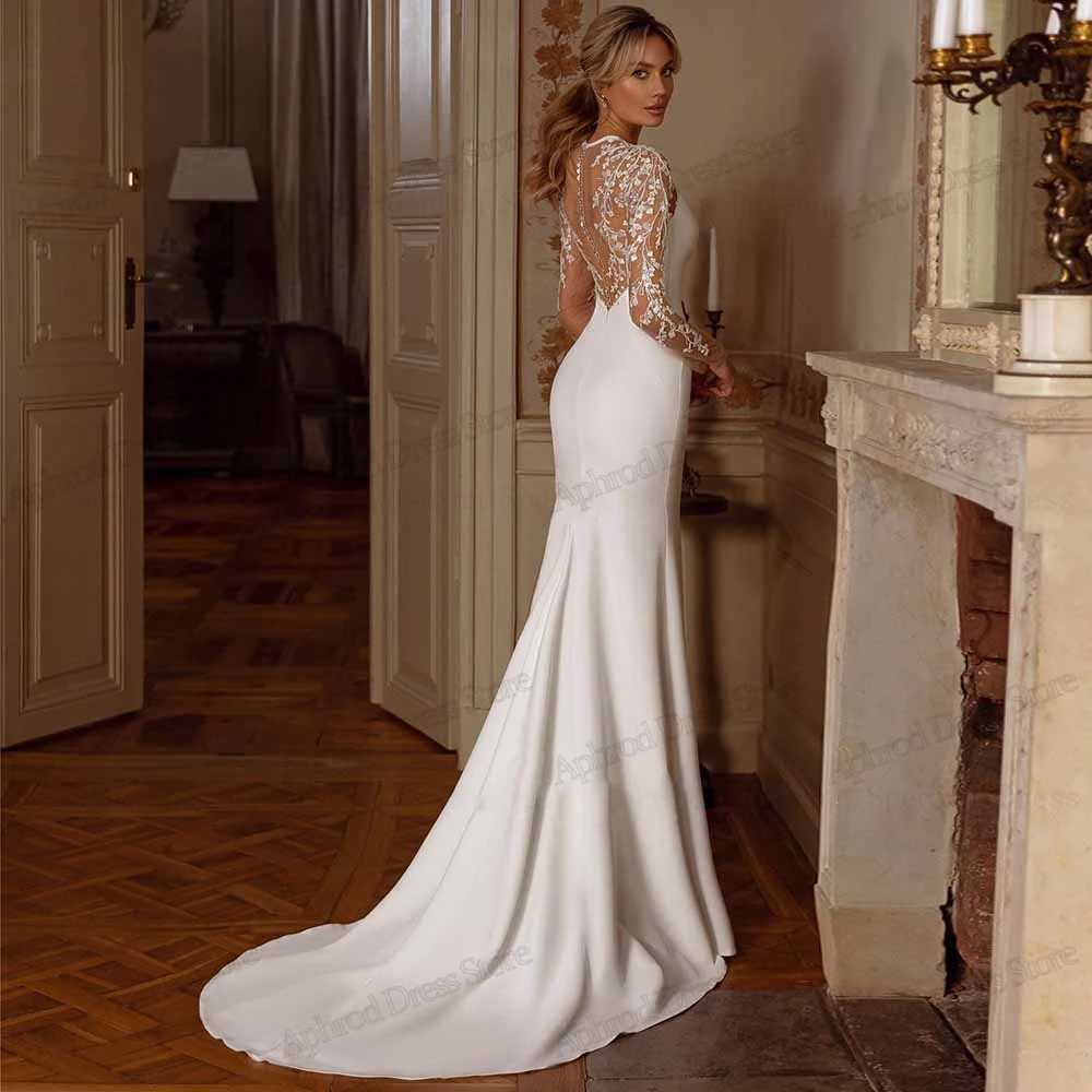 Vintage Brautkleider Satin Brautkleider Spitze Applikationen volle Ärmel Scheide Meerjungfrau bodenlangen Roben 2024 vestidos de novia