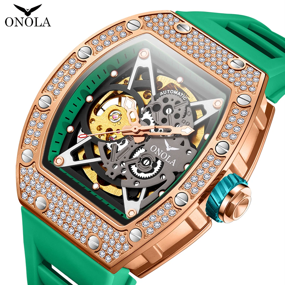 ONOLA Fashion Men's Watches Hollow Design Waterproof Diamond Tourbillon Top End Automatic Mechanical Watch For Men