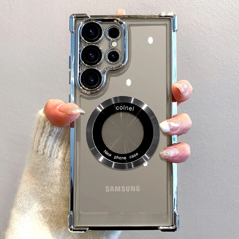 Luxury Plating Magnetic Wireless Charge Case For Samsung S26 S25 S24 Ultra S23 FE S22 Plus Note 20 Clear Lens Protection Cover